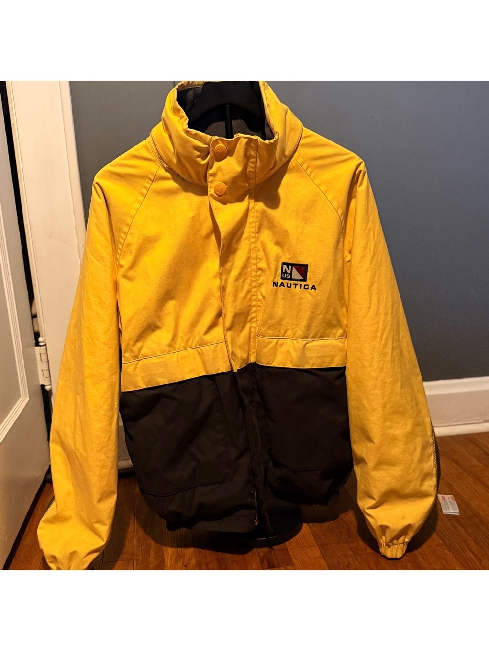 Nautica Vintage Reversible Yellow and Black Jacket- Medium